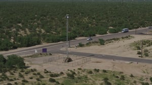 An Elbit Systems of America trailer-mounted surveillance tower in Marana, Arizona.